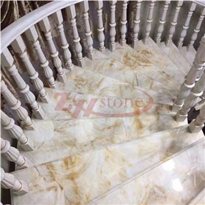Golden Jade Marble Spiral Stair Tiles for Villa Decoration