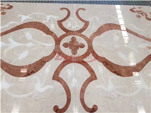 Lightning Beige Marble with Tea Rose Marble Waterjet Medallion