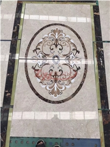 Oval Design Emperador Light Marble&Bai Yulan Beige Waterjet Medallion
