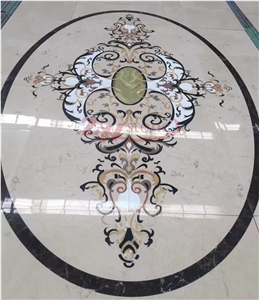 Oval Design Sivec White Marble Green Onyx Waterjet Floor Medallions