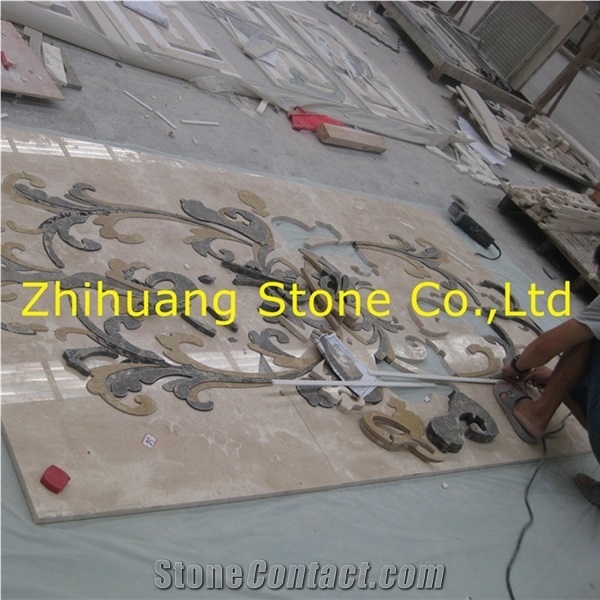 Oval Design Sivec White Marble Green Onyx Waterjet Floor Medallions