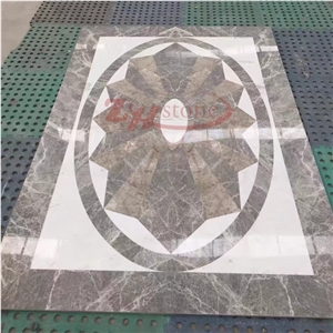 White Marble Dora Cloud Grey Waterjet Square Floor Medallions