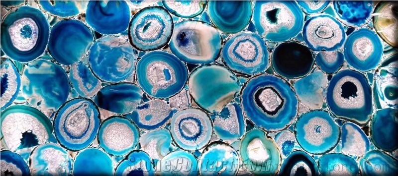 Blue Agate Gemstone Panel,Semi Precious Stone Wall Cladding Tiles