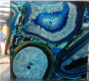 Crystal Blue Agate Gemstone Backlit Wall Cladding Tiles & Slabs