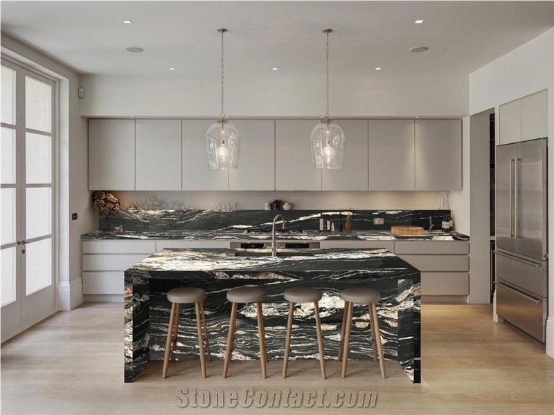 Granite Black Fusion Peninsula Countertop Cosmic Black Kitchen Island