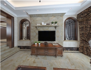 Cheapest China White Jade Onyx Slabs Yellow Veins Hotel Floor Wall Use