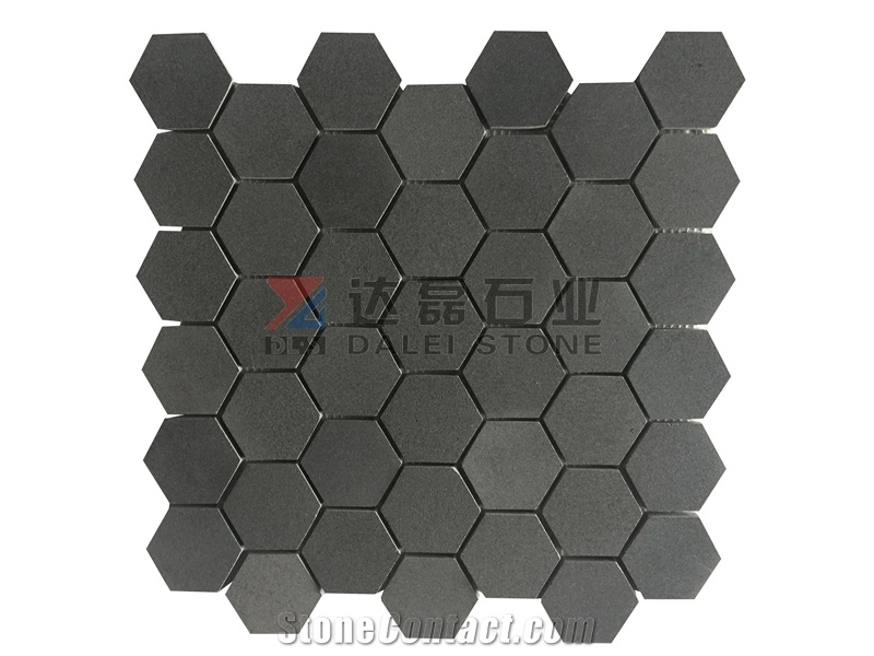 China Andesite Herringbone Hexagon Brick Liner Honed Mosaic Wall Tiles