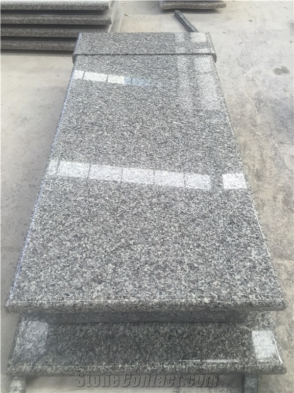 China Swan Grey Blue Granite Engraved Tombstone Wave Cover Slab Single