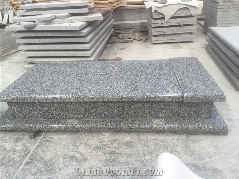 China Swan Grey Blue Granite Engraved Tombstone Wave Cover Slab Single