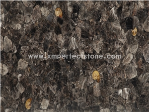 Dark Fossil Semi Precious Stone Panels Gemstone Slabs