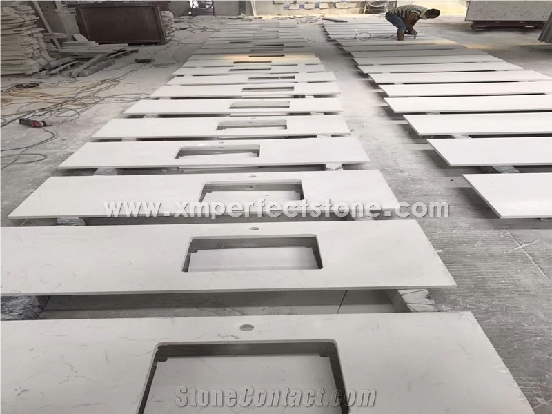 L Shape Kitchen Countertop,Carrara Quartz Countertop/Prefab/Island