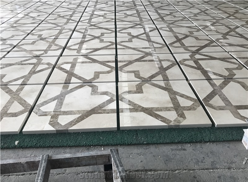 Waterjet Medallion Marble Pattern Beige Turkey Grey Emperador Light