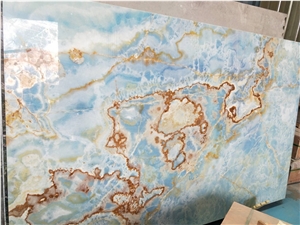 Blue Onyx Fiberglass Honeycomb Composite Panels Transulcent Stone