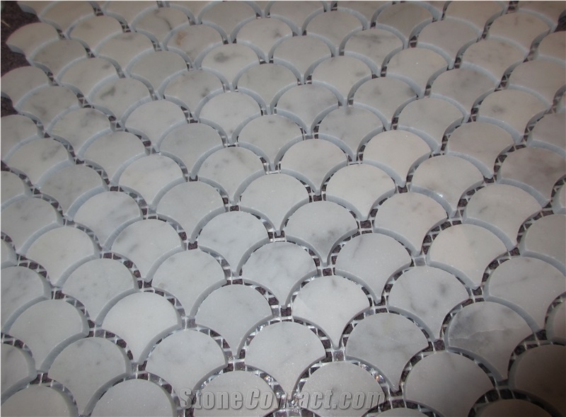 Polished White Bianco Carrara Marble Mosaic Tiles For Wall 