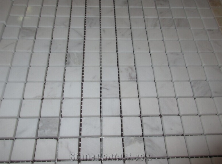 Polished White Bianco Carrara Marble Mosaic Tiles For Wall 