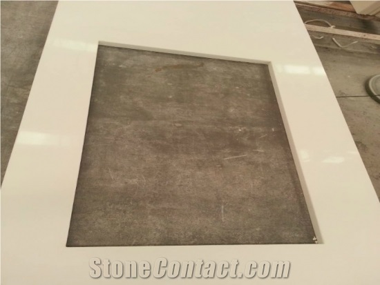 Sq028 Pure White Quartz Kitchen Countertop Undermounted Sink