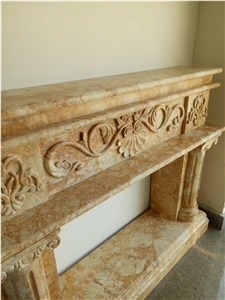 Golden Yellow Marble Fireplace Mantel, Chinese Yellow Marble Fireplace