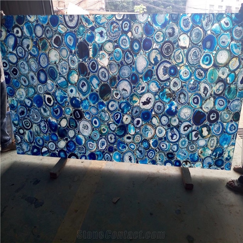Agate Blue Wall Panel,Blue Semiprecious Stone Round Tomato Design