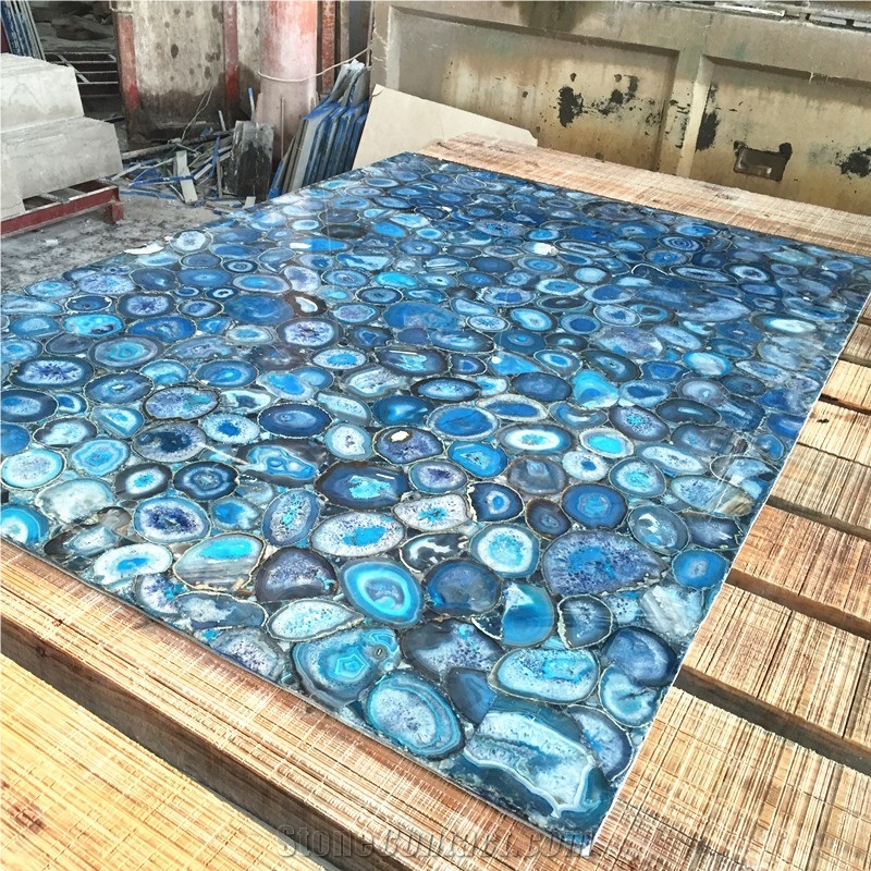 Backlit Blue Gemstone Natural Semiprecious Stone Slabs
