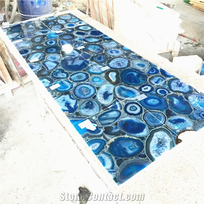 Backlit Blue Gemstone Natural Semiprecious Stone Slabs