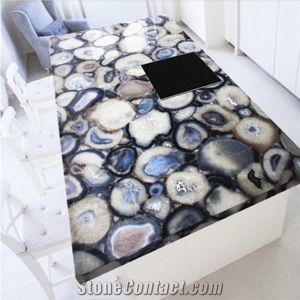Dark Blue Gemstone Agate Stone Slabs,Blue Grey Semiprecious Stone Tile