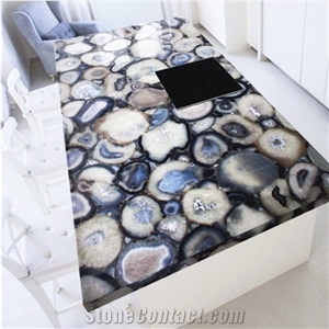 Dark Blue Gemstone Agate Stone Slabs,Blue Grey Semiprecious Stone Tile