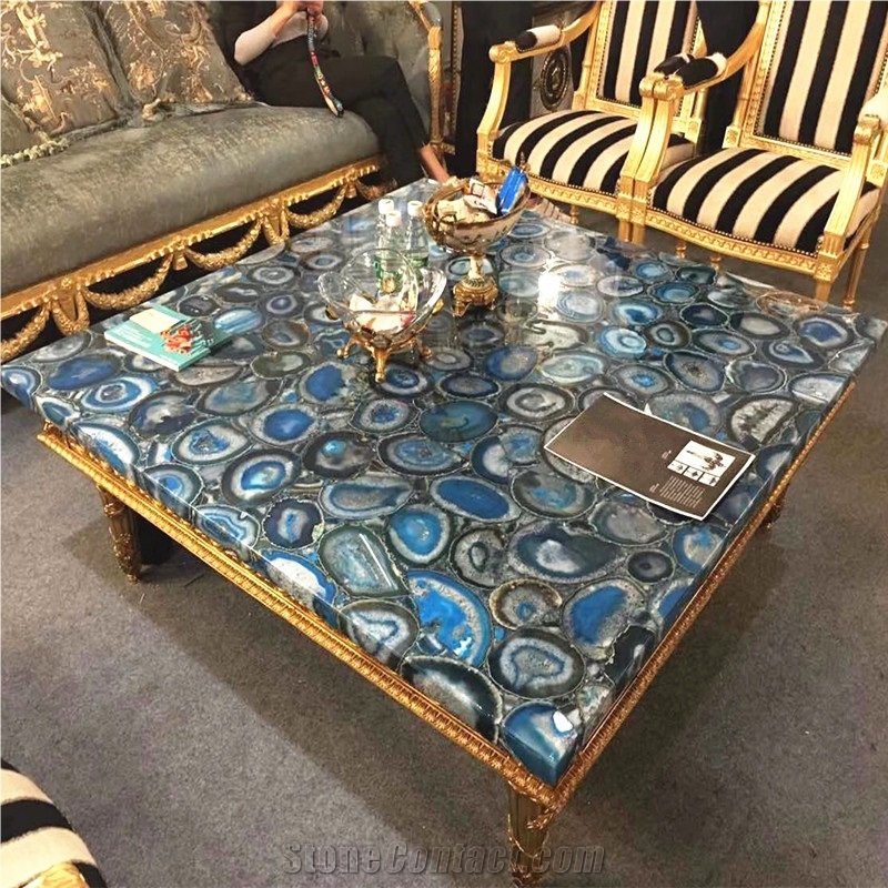 Dark Blue Gemstone Agate Stone Slabs,Blue Grey Semiprecious Stone Tile