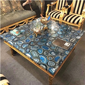 Dark Blue Gemstone Agate Stone Slabs,Blue Grey Semiprecious Stone Tile