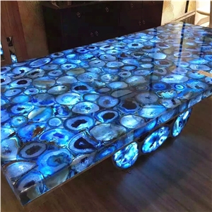 Dark Blue Gemstone Agate Stone Slabs,Blue Grey Semiprecious Stone Tile