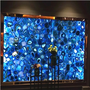 Dark Blue Gemstone Agate Stone Slabs,Blue Grey Semiprecious Stone Tile