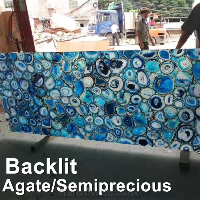 Light Blue Gemstone Tile,Light Blue Agate Semiprecious Stone Wall Tile