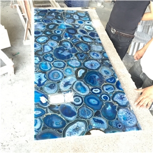 Luxury Natural Stone Backlit Blue Agate Gemstone Wall Tile 12"X12"