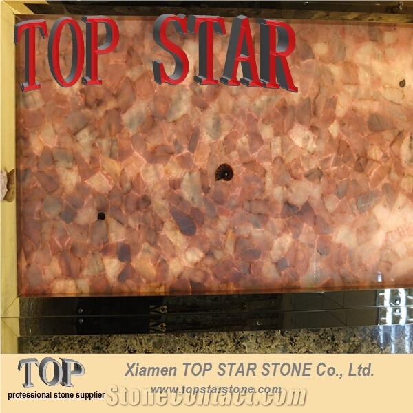 Natural Gemstone Pink Quartz Artificial Pink Coral Semiprecious Stone Slabs