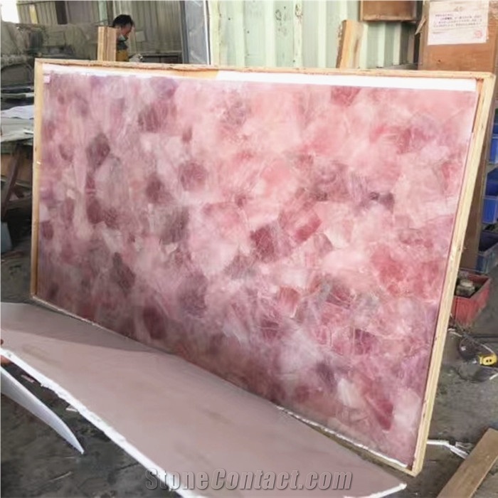 Natural Gemstone Pink Quartz Artificial Pink Coral Semiprecious Stone Slabs