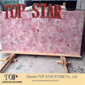 Natural Gemstone Pink Quartz Artificial Pink Coral Semiprecious Stone Slabs