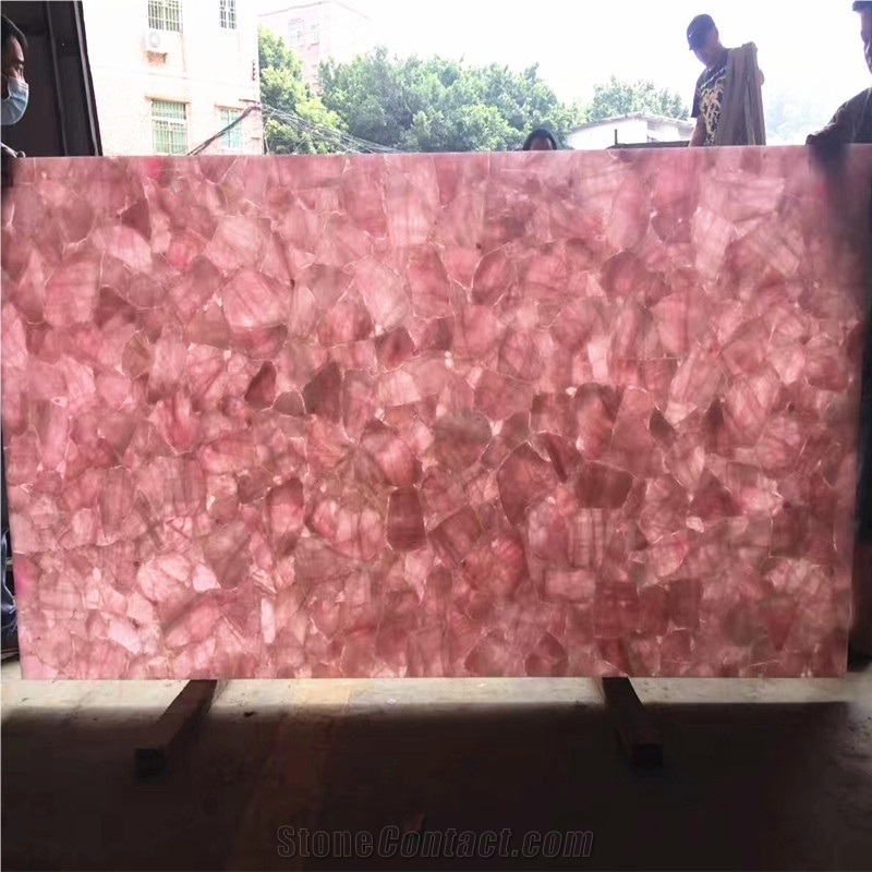 Pink Agate Gemstone Slabs,Flower Pink Quartz Semiprecious Stone Slabs,Rose Quartz Slab