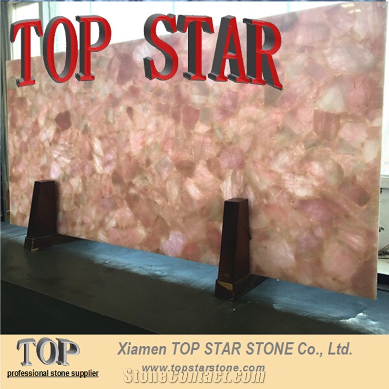 Pink Agate Gemstone Slabs,Flower Pink Quartz Semiprecious Stone Slabs,Rose Quartz Slab