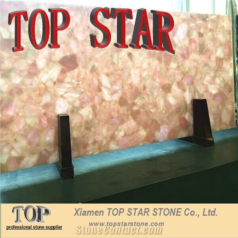 Pink Agate Gemstone Slabs,Flower Pink Quartz Semiprecious Stone Slabs,Rose Quartz Slab