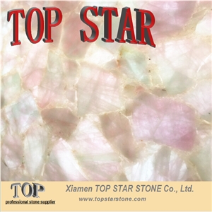 Pink Agate Gemstone Slabs,Flower Pink Quartz Semiprecious Stone Slabs,Rose Quartz Slab