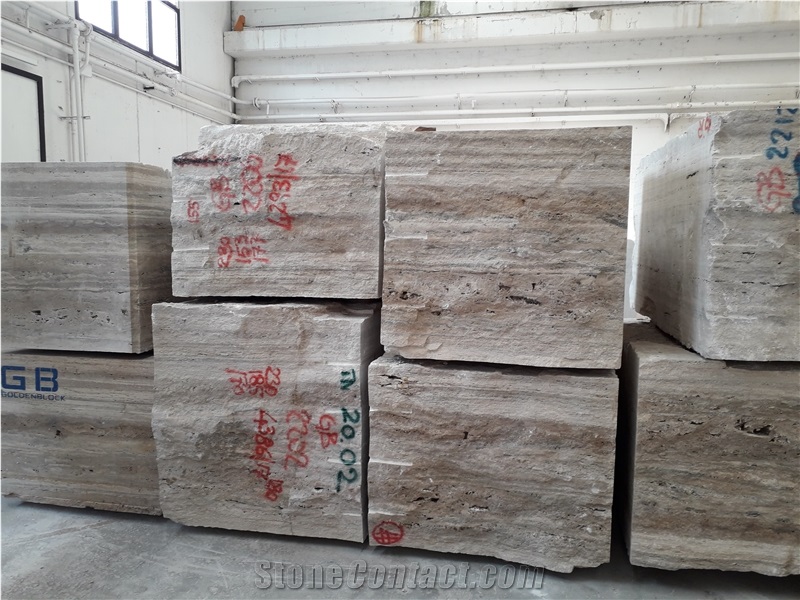 Travertino Silver Gold Blocks, Italy Silver Gold Travertine
