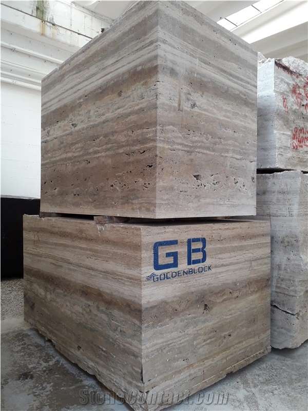 Travertino Silver Gold Blocks, Italy Silver Gold Travertine