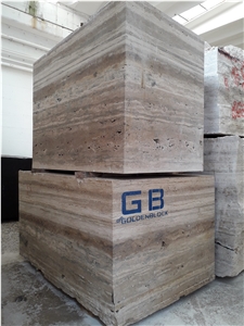 Travertino Silver Gold Blocks, Italy Silver Gold Travertine