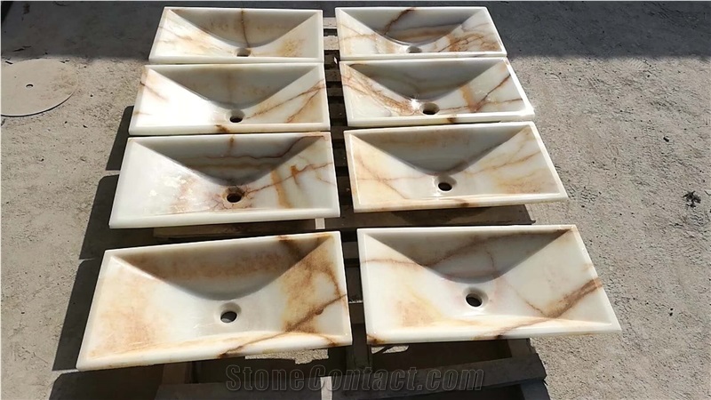 Afghanistan White Onyx Rectangle Basins Bathroom Sinks