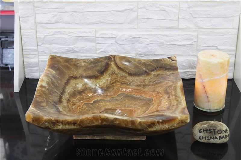 Brown Dragon Onyx Square Sink Drop-In Wash Basin