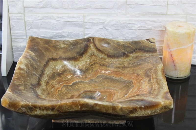 Brown Dragon Onyx Square Sink Drop-In Wash Basin