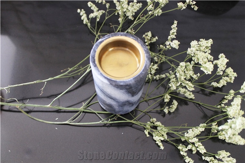 Grey Cloudy Marble Honed Aromatherapy Candle Holder