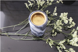 Grey Cloudy Marble Honed Aromatherapy Candle Holder