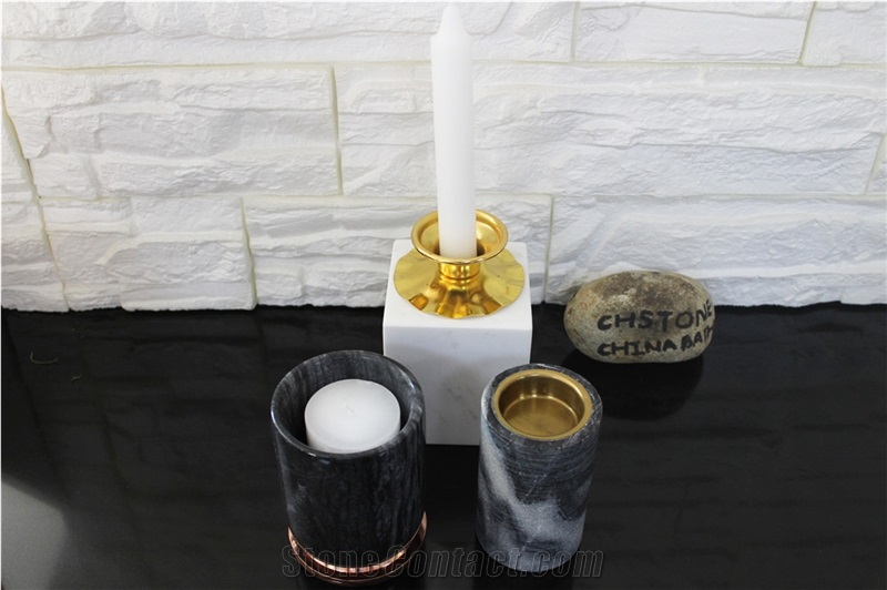 Grey Cloudy Marble Honed Aromatherapy Candle Holder