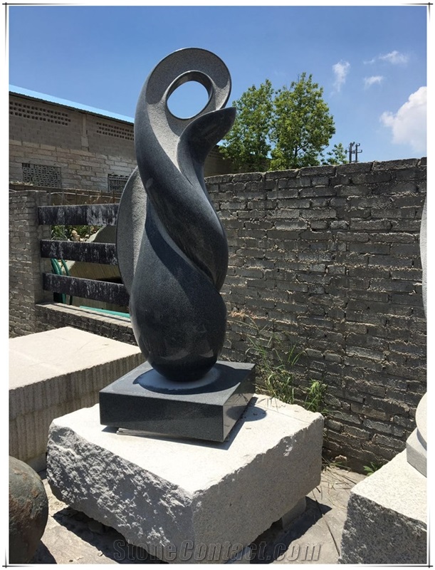 Jet Black Granite Abstract Art Handcarved Landscap Sculpture
