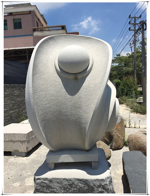 Nutural Gray Granite Handcarved Abstract Art Sculpture in Garden